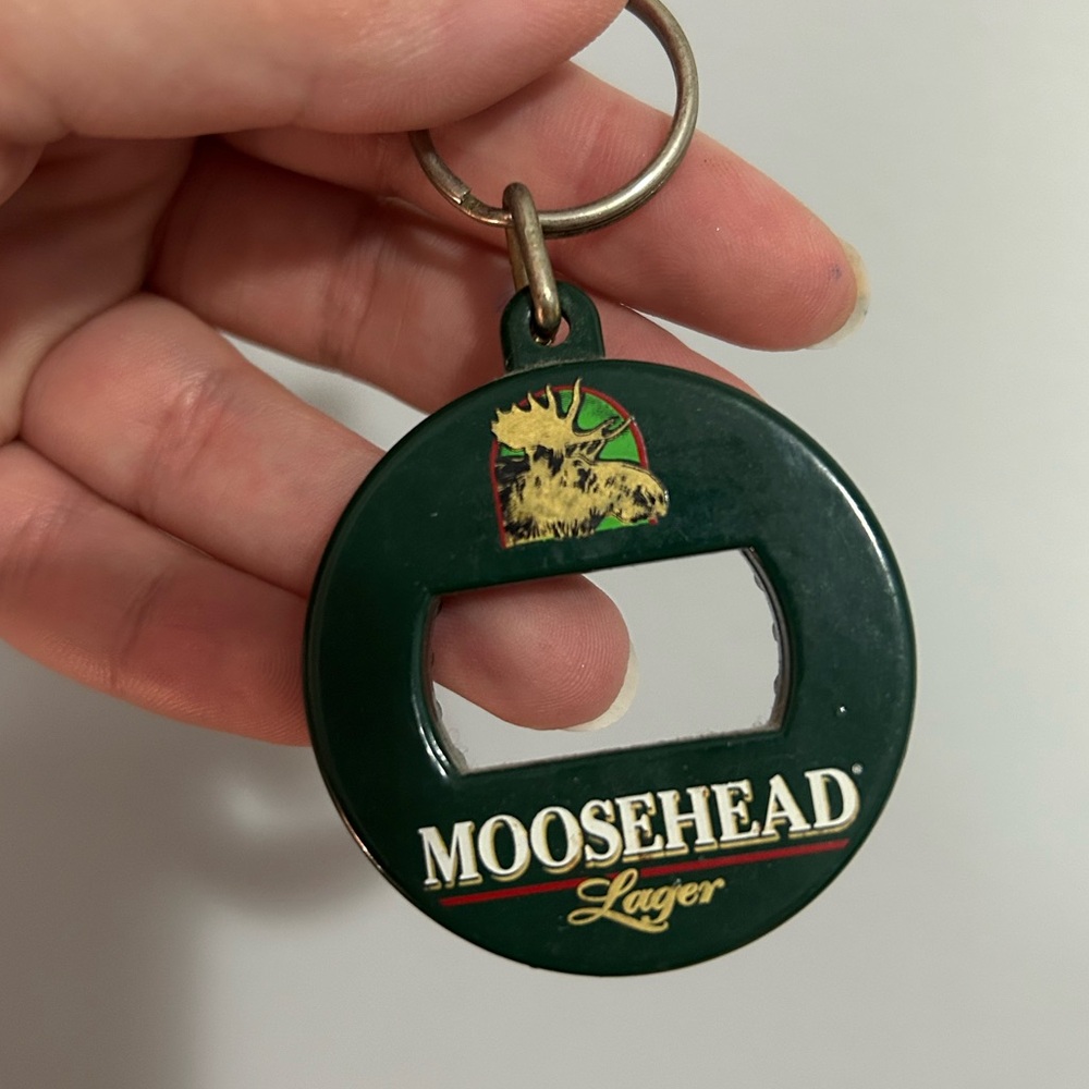 Vintage Green Mooseheads Lagers Bottle Opener Keychain